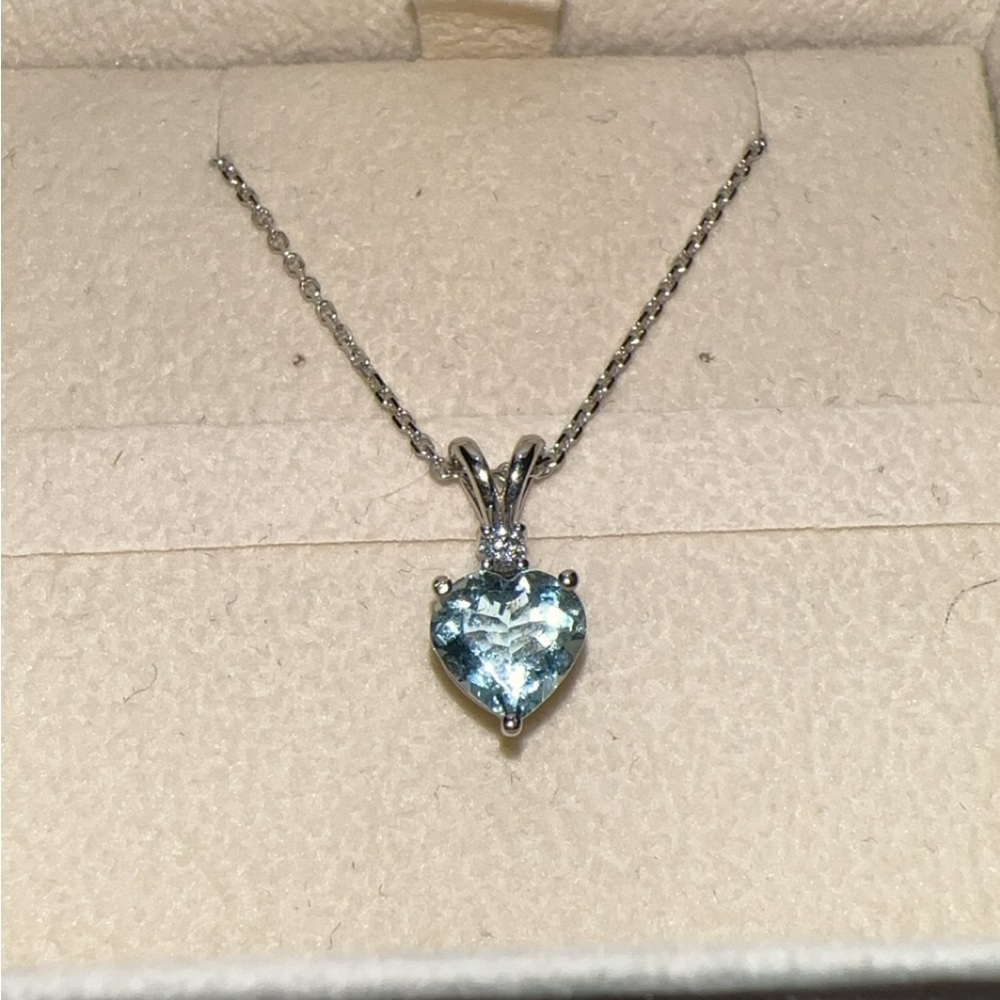 Angara Heart Shaped Aquamarine V-Bale Pendant with Diamond